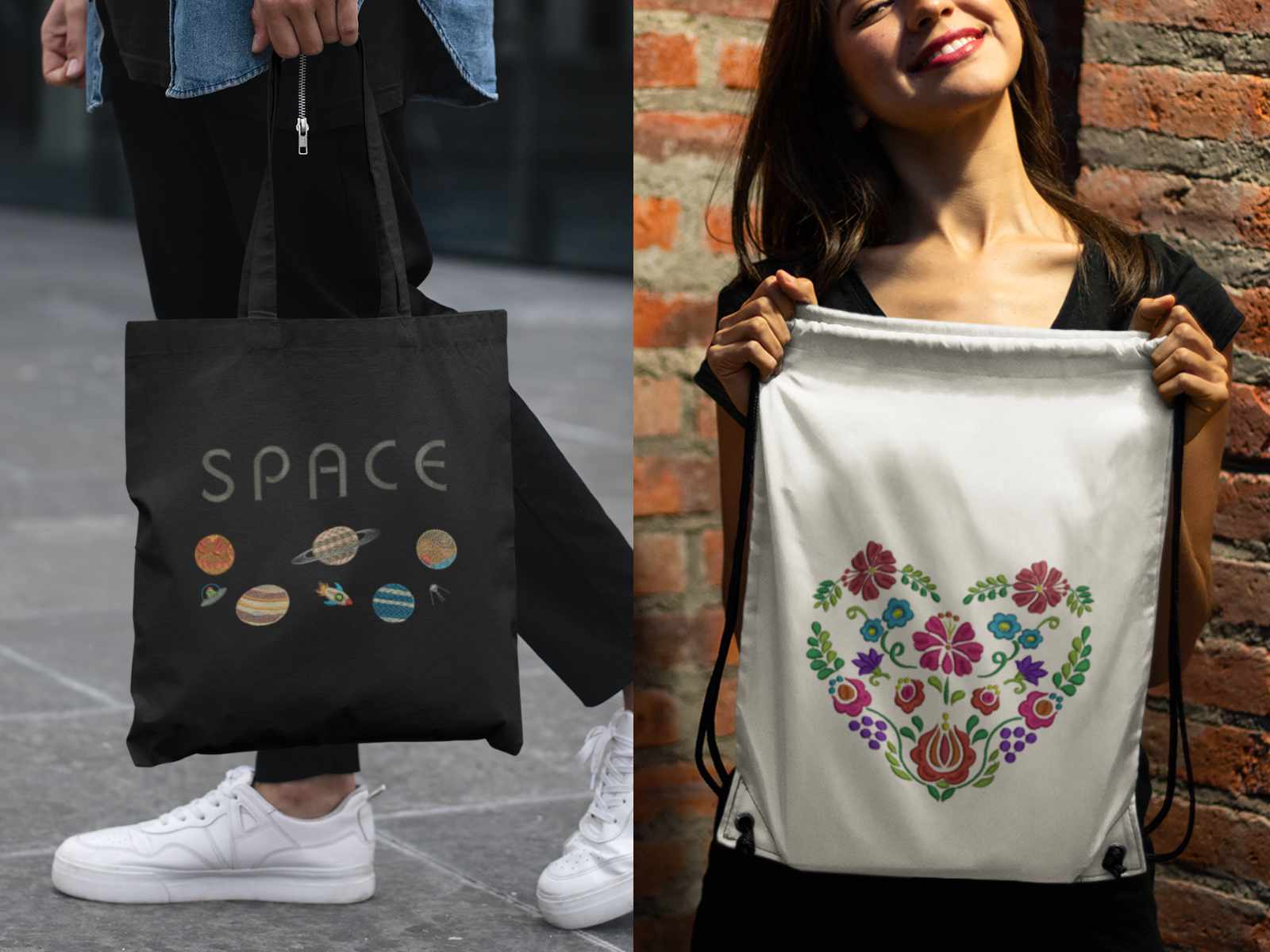 Haft na torbie i worku na plecy